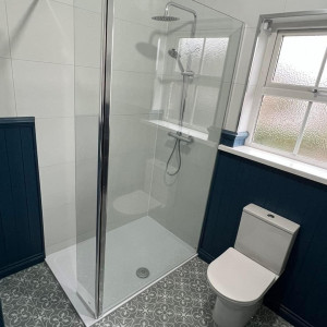 navy bathroom white toilet shower