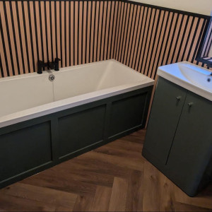 wood surrounding bath