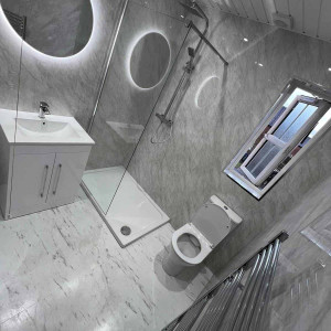 silver bathroom clean and bright